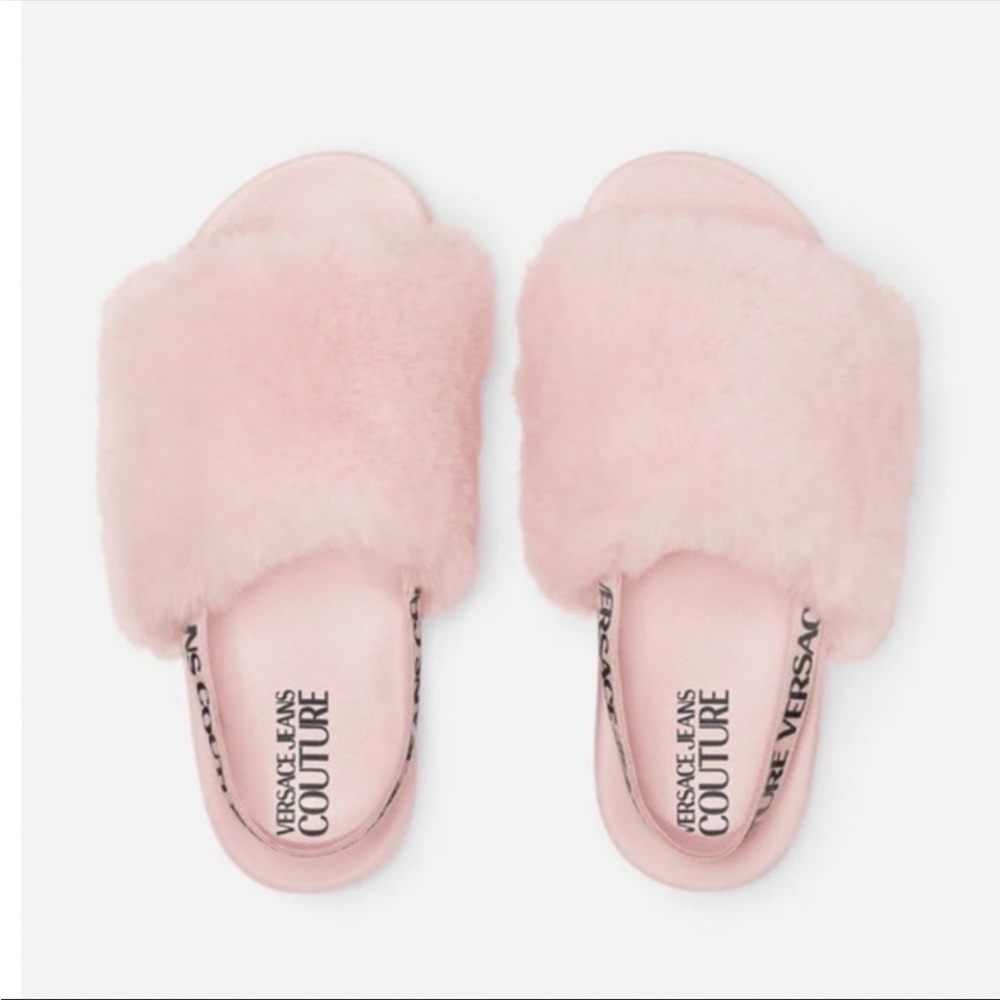 Versace Jeans Couture Shelly Faux Fur Slides Women’s Pink Size 41 NEW